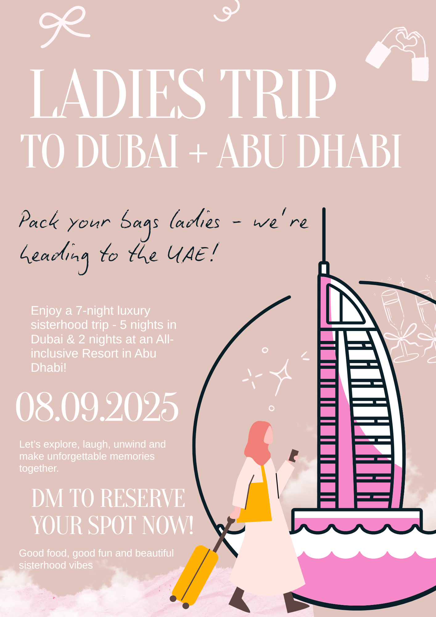 Pink and White Illustrated Girl Trip Flyer